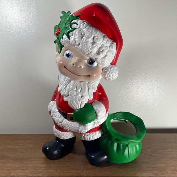 Vintage 70's Atlantic Mold Ceramic Santa Boy Big Eyes Santa Elf 11" - Picture 5 of 15
